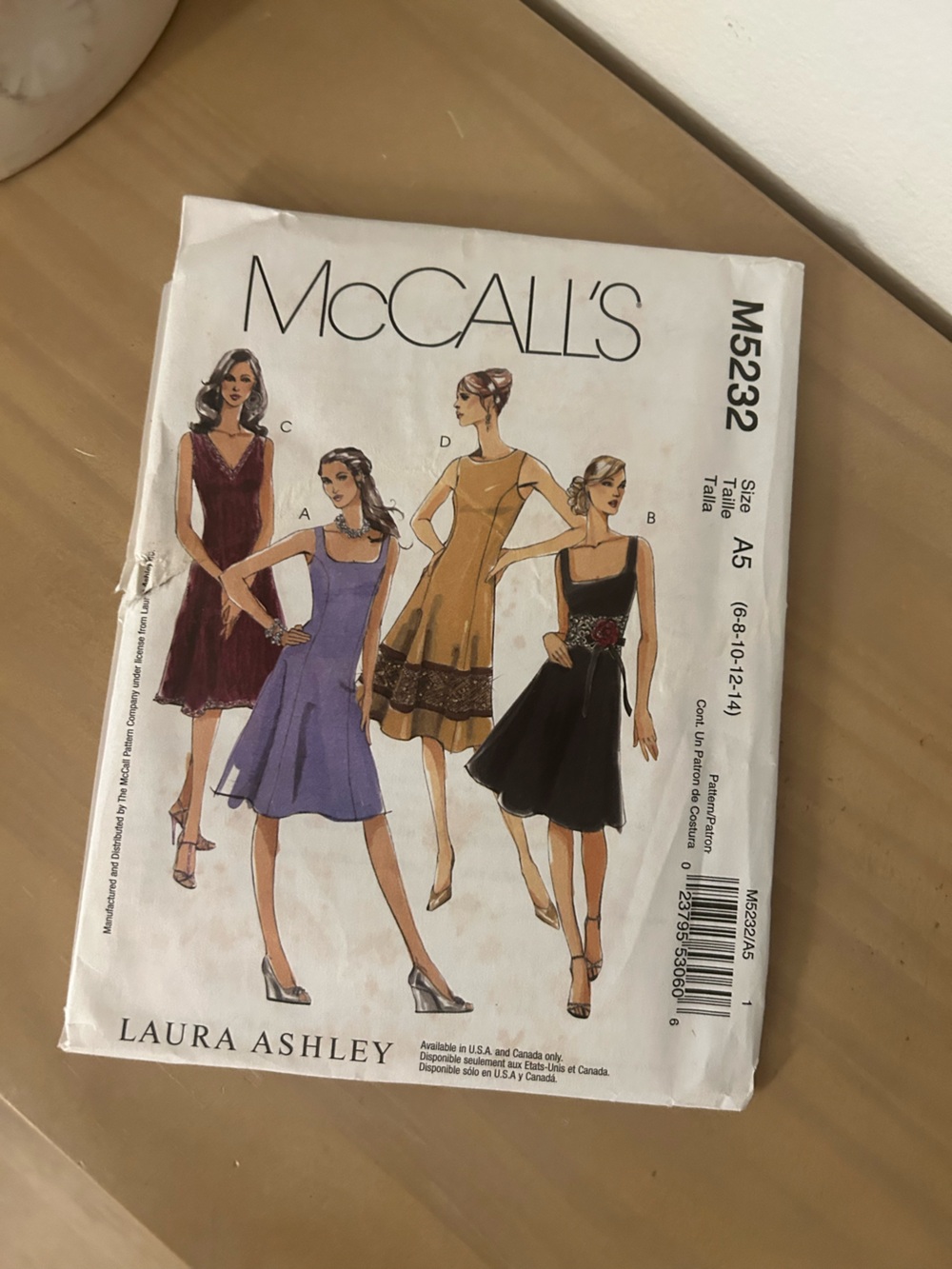 Vintage McCall’s M5232 Laura Ashley Lined Dress Sewing Pattern A5 Sizes 6–14